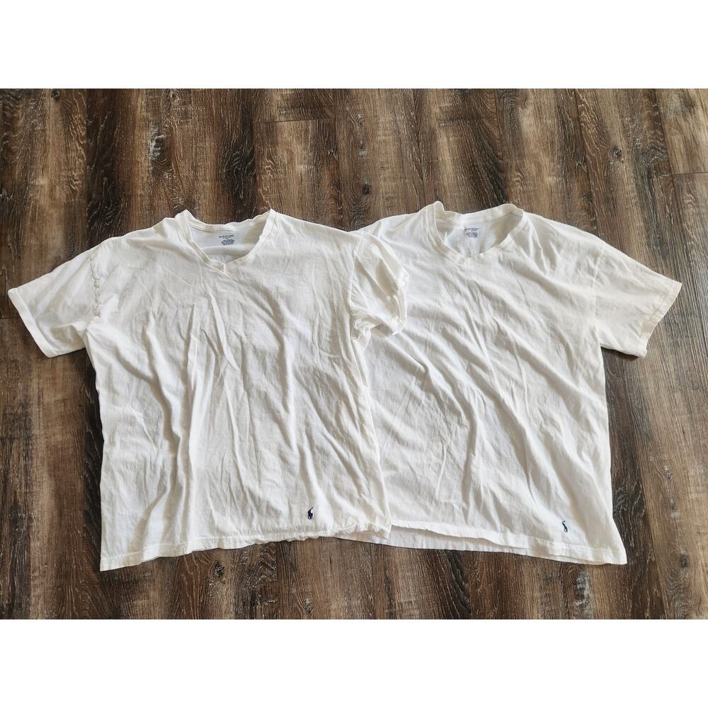 Polo Ralph Lauren Men T-Shirts Lot of 2 White Size 2XL V Neck Short Sleeve